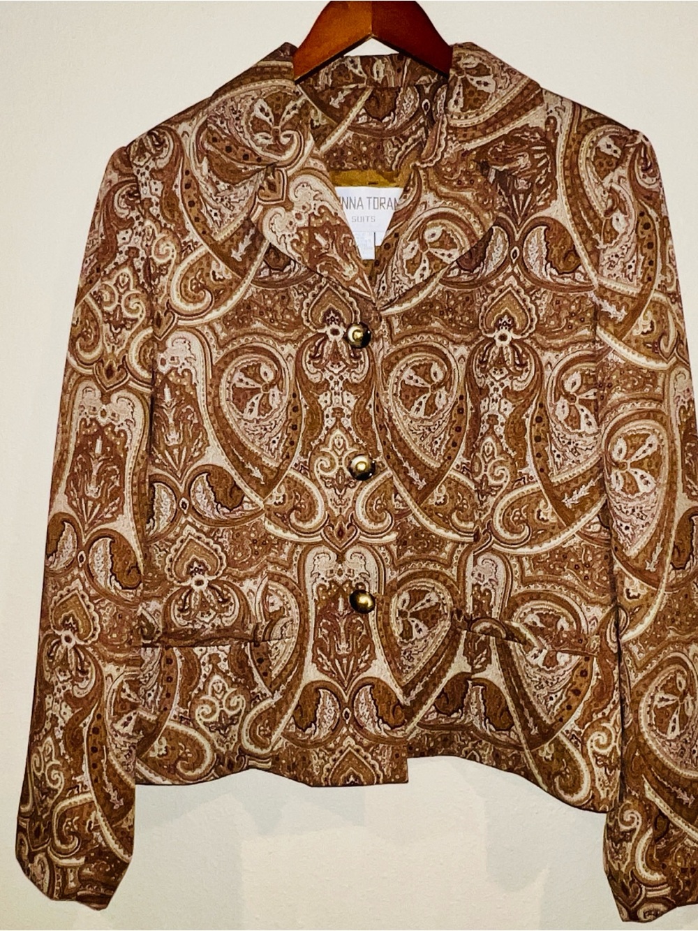 vintage brown paisley button blazer jacket by Donna Toran size 12 fall autumn